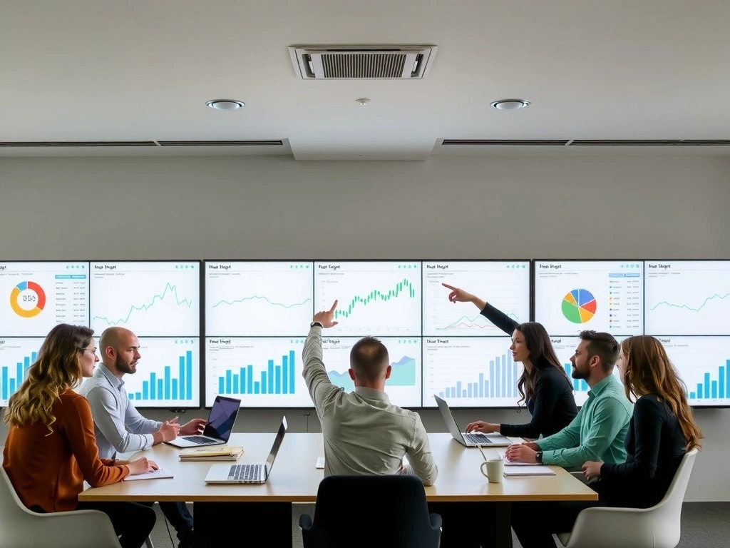 Tým promonest analyzuje data digitálního marketingu na velkých obrazovkách