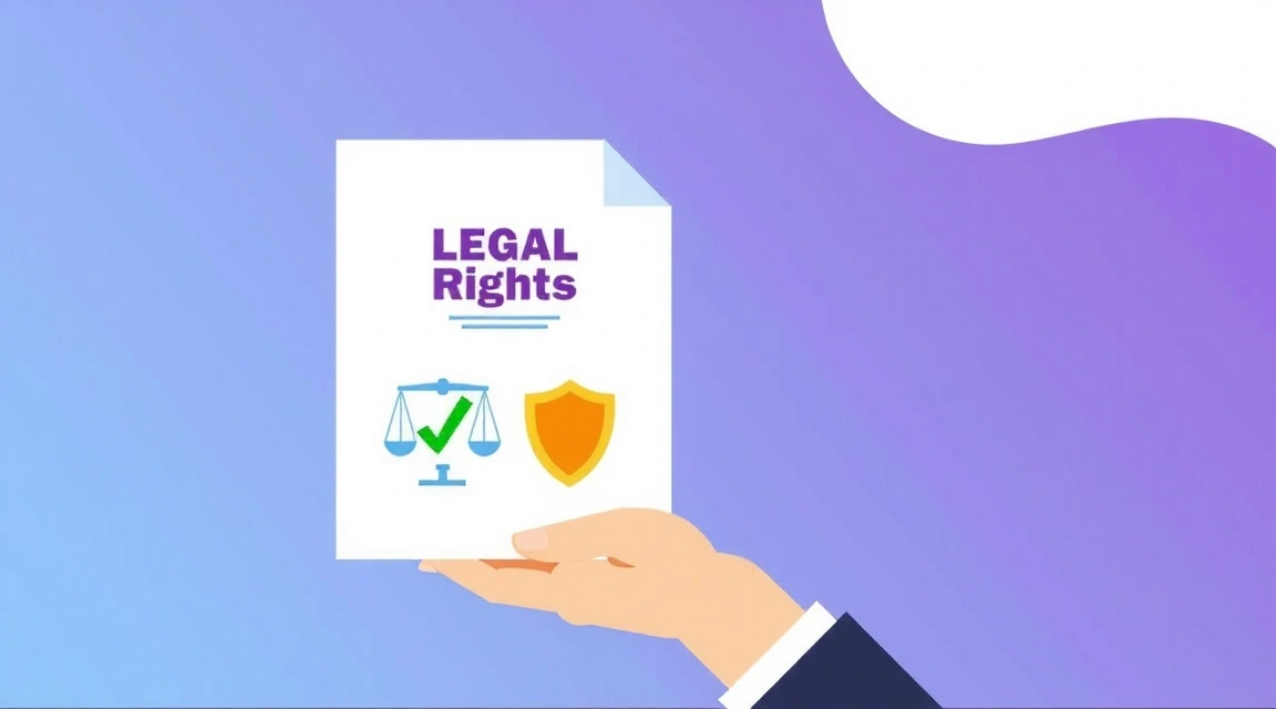 Ilustrace ruky držící dokument s ikonou práv