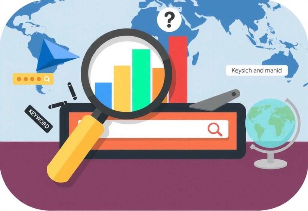 Ilustrace SEO strategie s grafy a lupy